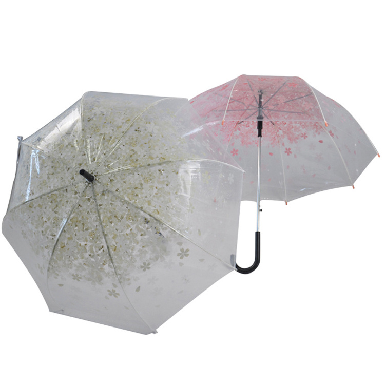 New Cherry Blossom Mushroom Princess Crystal Transparent POE Clear Rain Umbrella