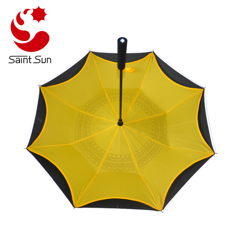 23 Inch Automatic Straight New Smart Upside Down LED Inverted Umbrella with Torch Light on Handle