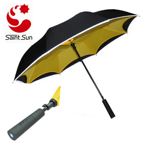 23 Inch Automatic Straight New Smart Upside Down LED Inverted Umbrella with Torch Light on Handle