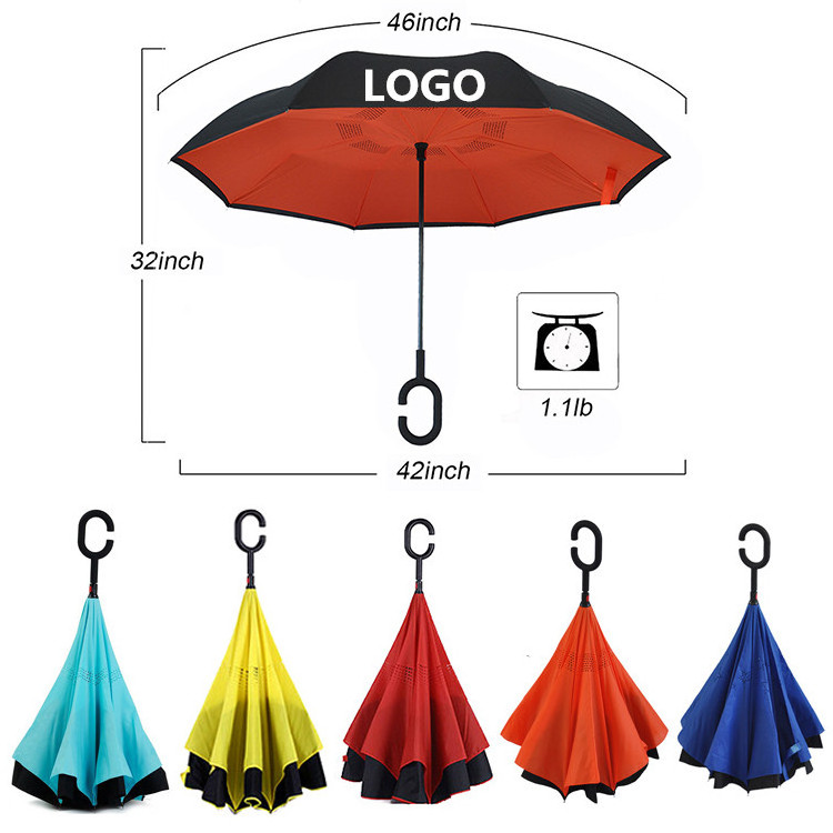 Custom Vendor Reverse Inverted  C Shape Handle Up Side Down Umbrella