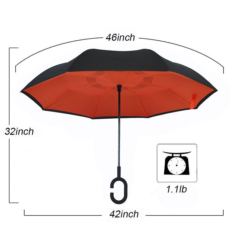 Custom Vendor Reverse Inverted  C Shape Handle Up Side Down Umbrella