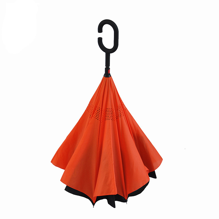 Custom Vendor Reverse Inverted  C Shape Handle Up Side Down Umbrella