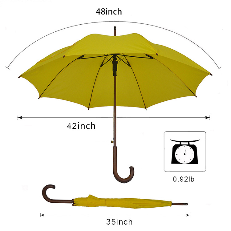 Wooden windproof straight yellow walking stick umbrella