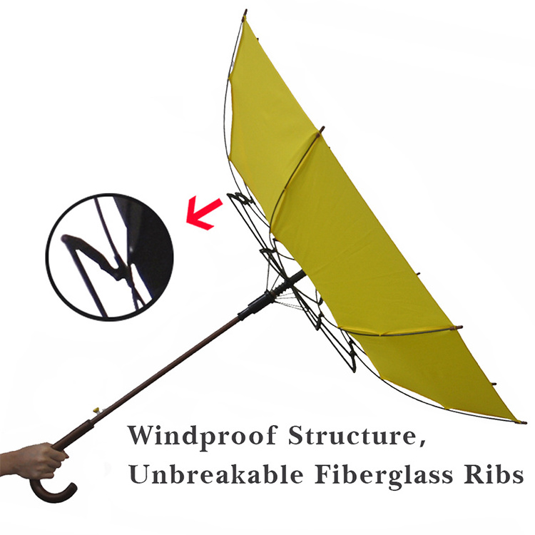 Wooden windproof straight yellow walking stick umbrella