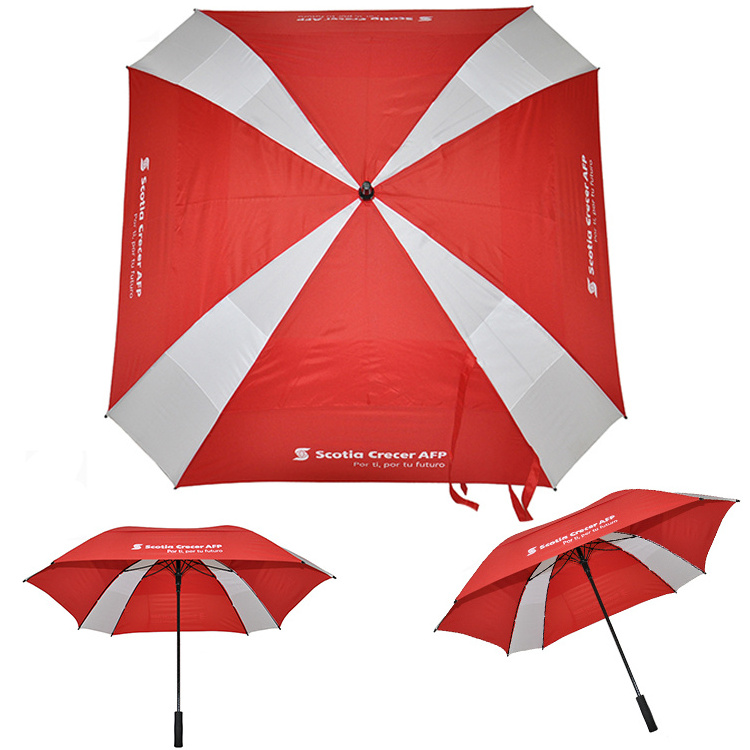 Auto Open Self Defence Umbrella Red Outdoor Square Golf Umbrella