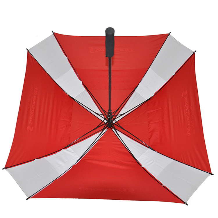 Auto Open Self Defence Umbrella Red Outdoor Square Golf Umbrella