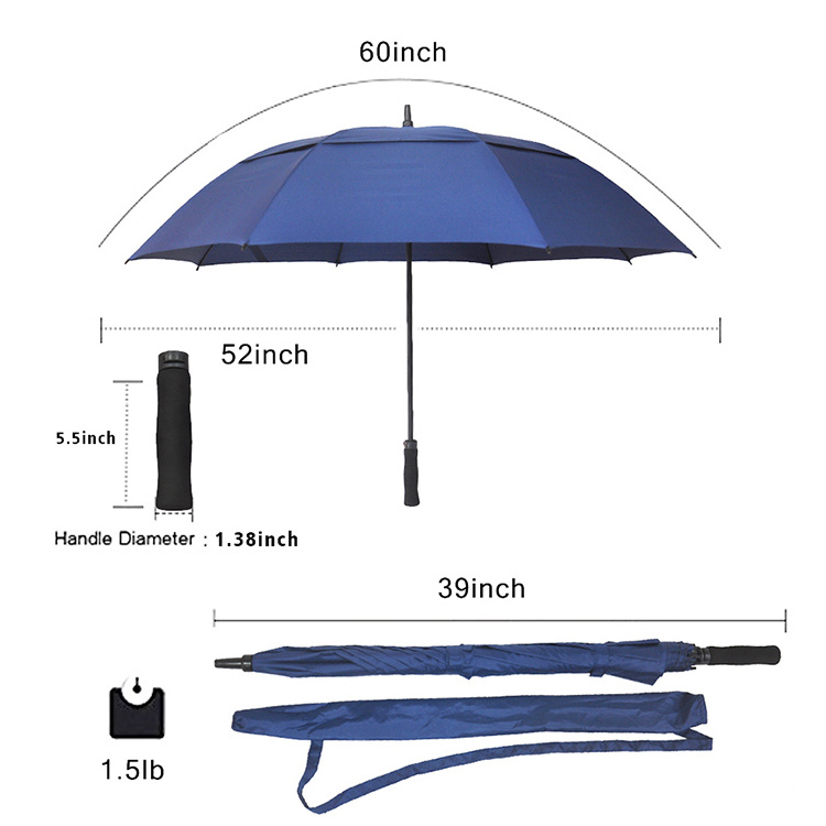 Automatic Windproof Big Size Double Layer Air Vent Golf Umbrella With Bag for promotion