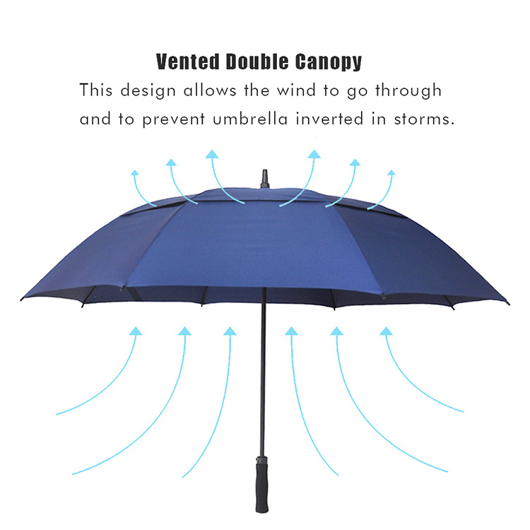 Automatic Windproof Big Size Double Layer Air Vent Golf Umbrella With Bag for promotion