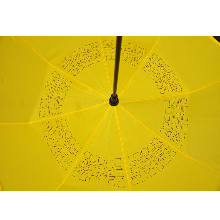 Modern Style Automatic Yellow And Black Inverted Reverse Umbrella with LED Light Handle