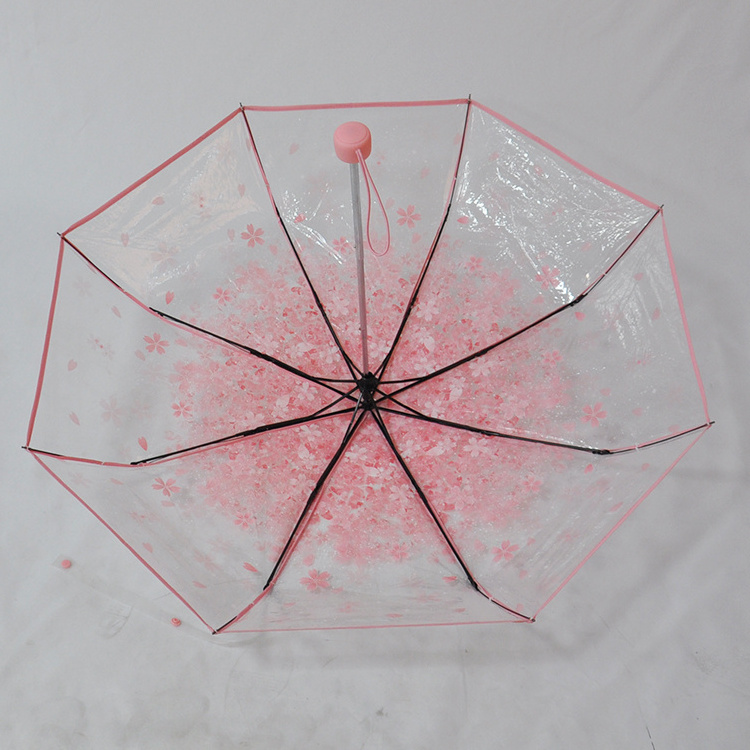 Wholesale 3 Folding POE Material Transparent Clear Umbrella