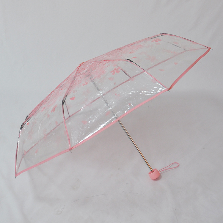 Wholesale 3 Folding POE Material Transparent Clear Umbrella