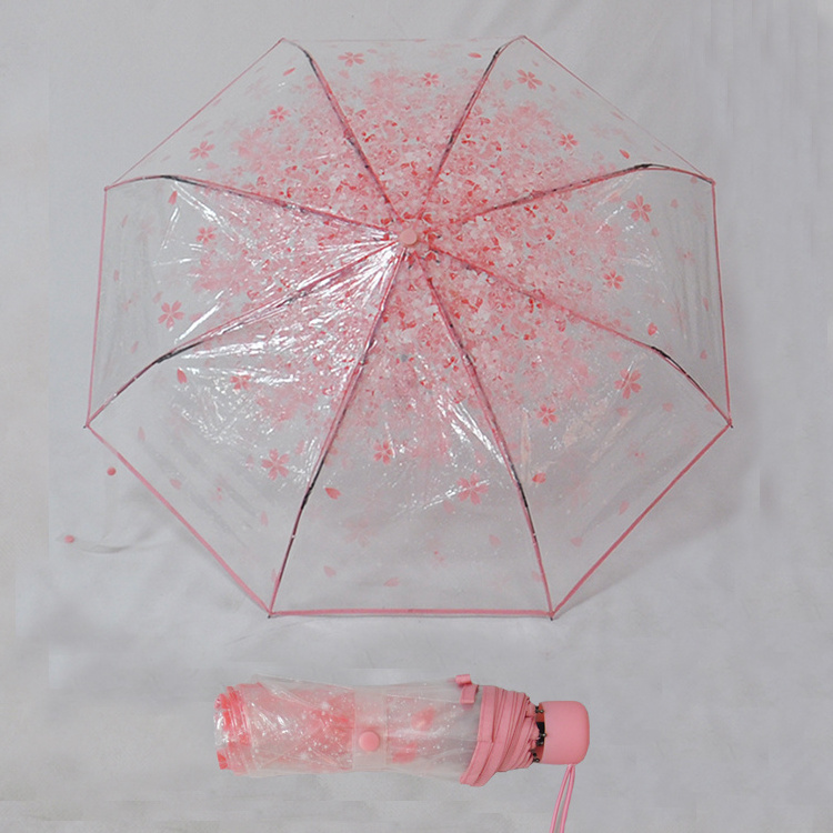 Wholesale 3 Folding POE Material Transparent Clear Umbrella