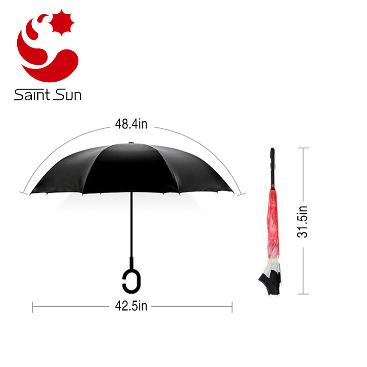 OEM Custom logo Stylish umbrellaS free C shaped handle creative double reverse long handle umbrella