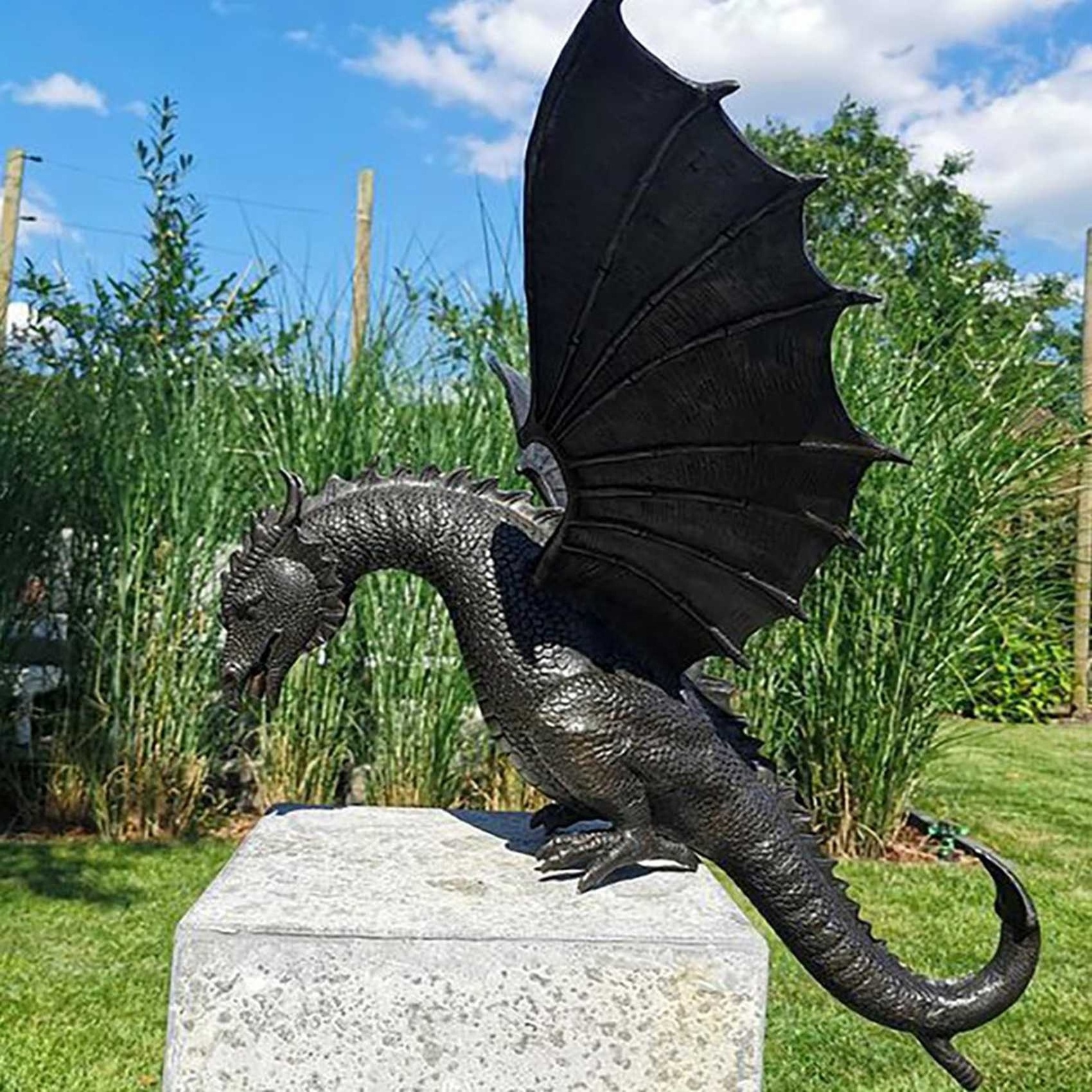 Medieval winged dragon sculpture garden flying bronze dragon statue water fountain