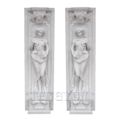 Modern marble stone gate pillar design hand carved stone girl statue white marble female pillar for homes