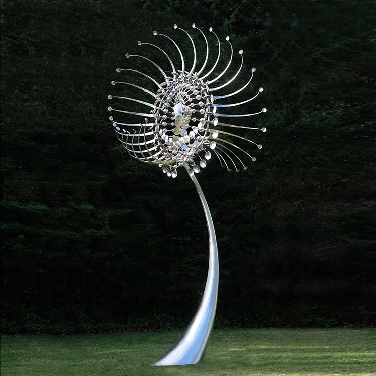 Modern metal art large polished mirror wind kinetic stainless steel sculpture