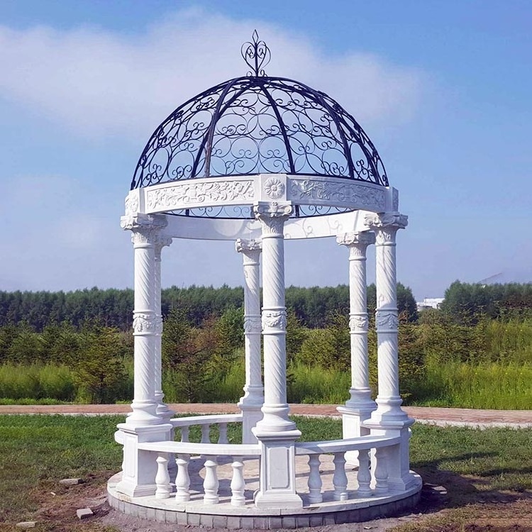 Outdoor decorative garden stone pavilion columns grey marble gazebo