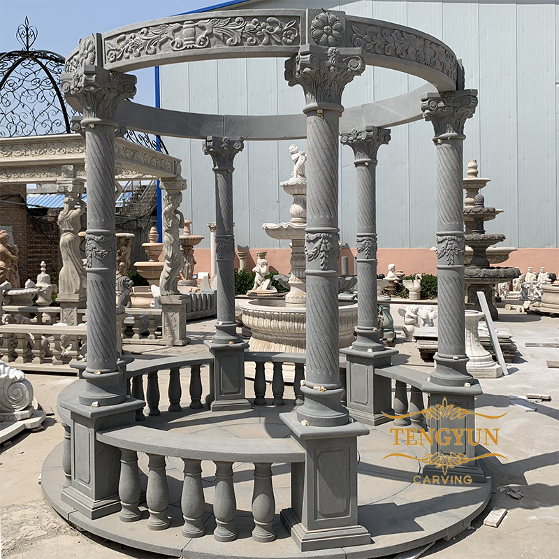 Outdoor decorative garden stone pavilion columns grey marble gazebo