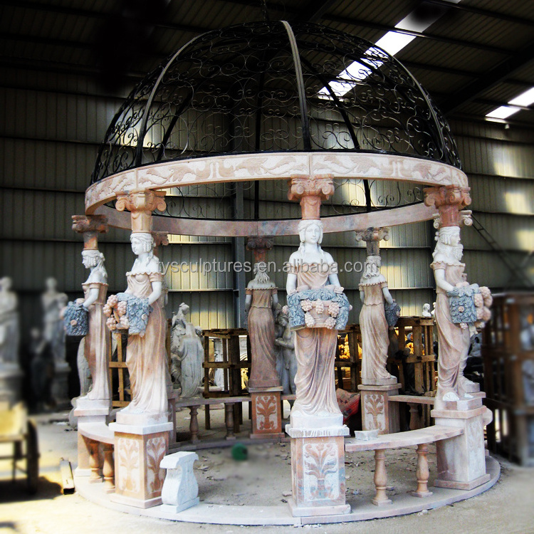 Customized female column statue multi color marble garden gazobo pavilion