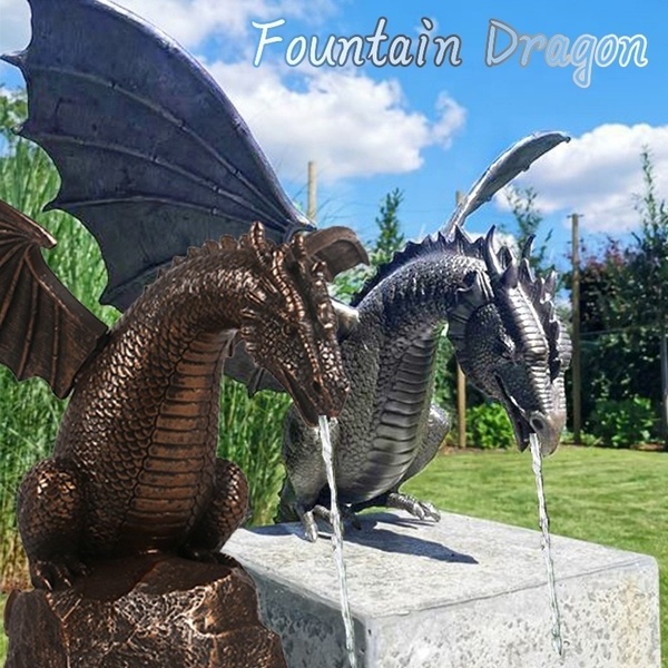 Medieval winged dragon sculpture garden flying bronze dragon statue water fountain