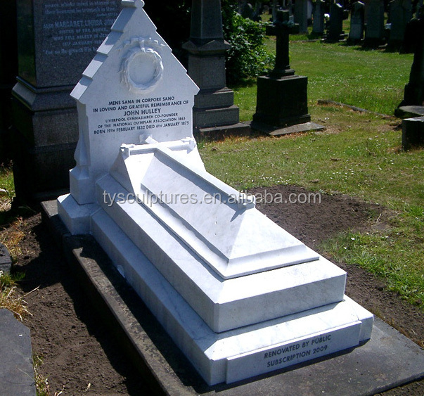 White marble grave slab headstones stone coffin for cemetery