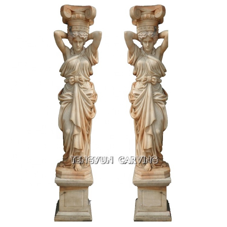 Decorative antique natural stone relief style marble lady statue gate column and pillars