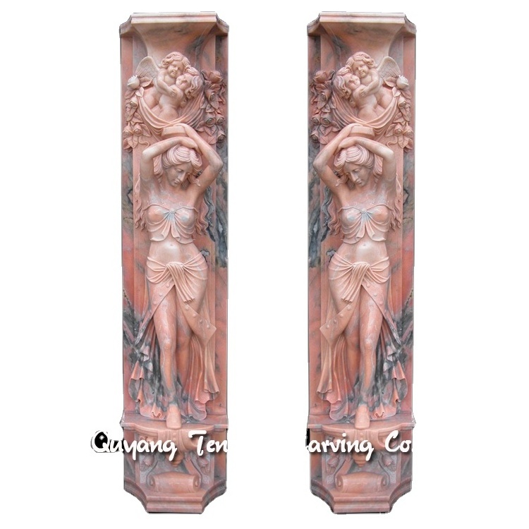 Decorative antique natural stone relief style marble lady statue gate column and pillars