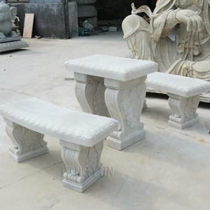 Garden outdoor decorative stone hand carved white marble table and benches for sale