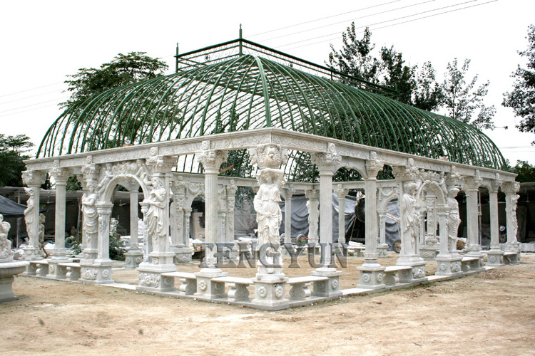 Customized female column statue multi color marble garden gazobo pavilion