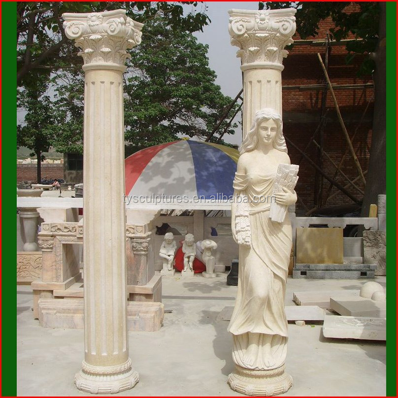 Modern marble stone gate pillar design hand carved stone girl statue white marble female pillar for homes