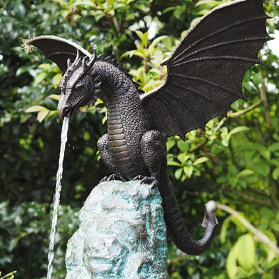 Medieval winged dragon sculpture garden flying bronze dragon statue water fountain