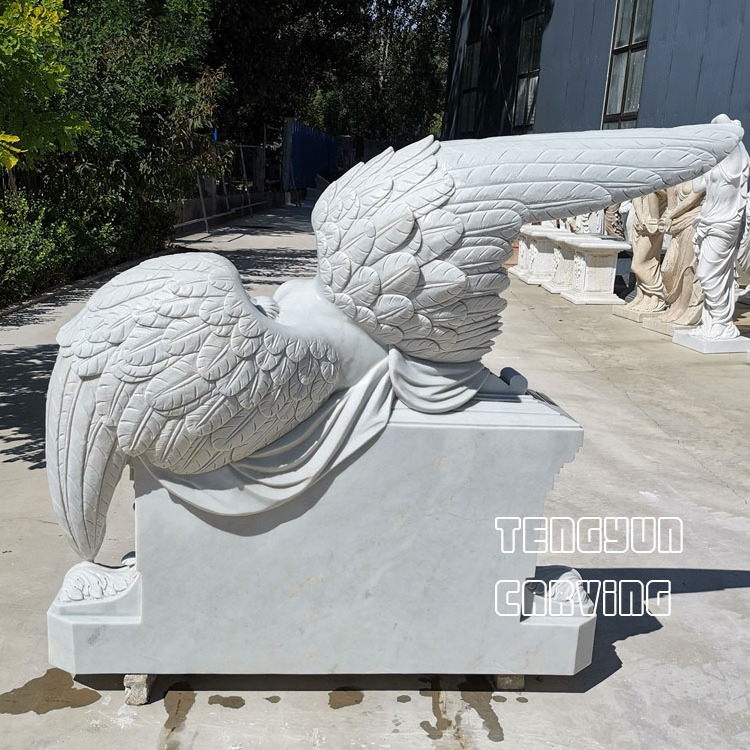 Carved white marble weeping angel headstone statues of angels for cemeteries