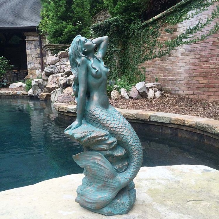 Shoreside decorative metal nude mermaid sculptures with baby statue life size mermaid bronze statue