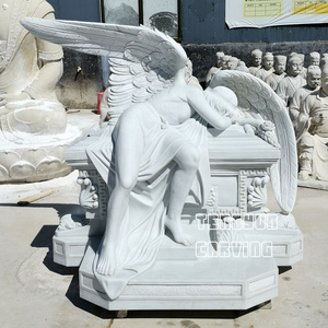 Carved white marble weeping angel headstone statues of angels for cemeteries