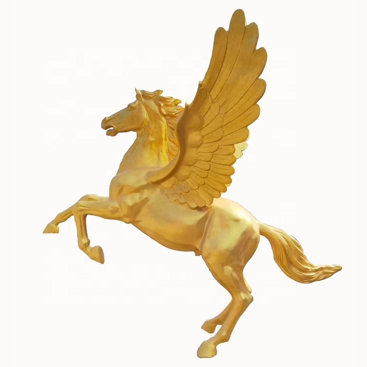 Instock fiberglass life size winged gold horse statue resin horse with big wingsfor sale