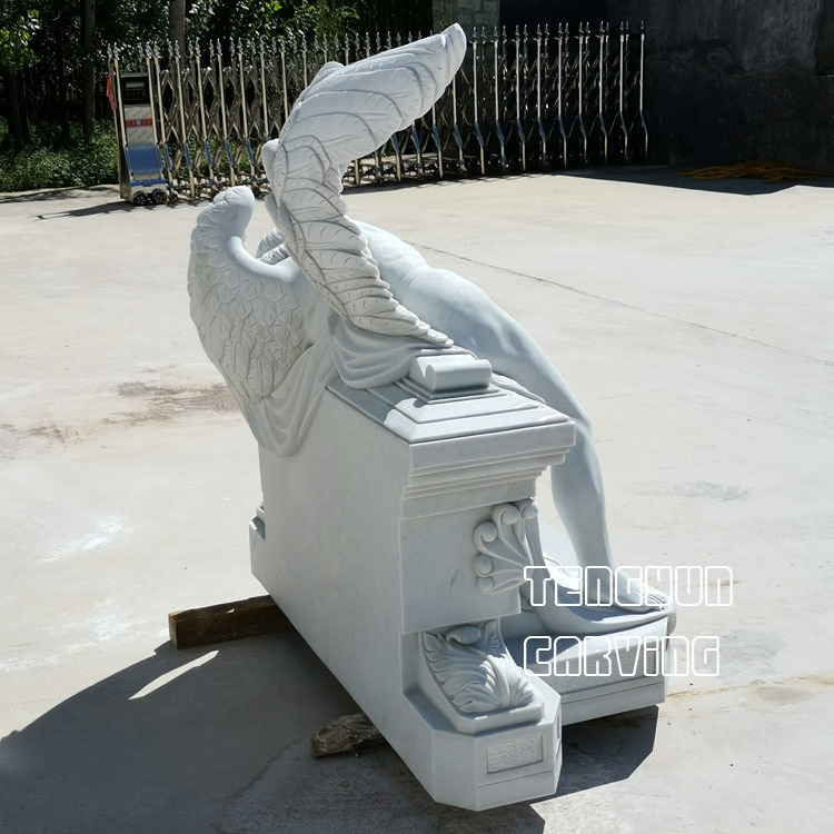 Carved white marble weeping angel headstone statues of angels for cemeteries