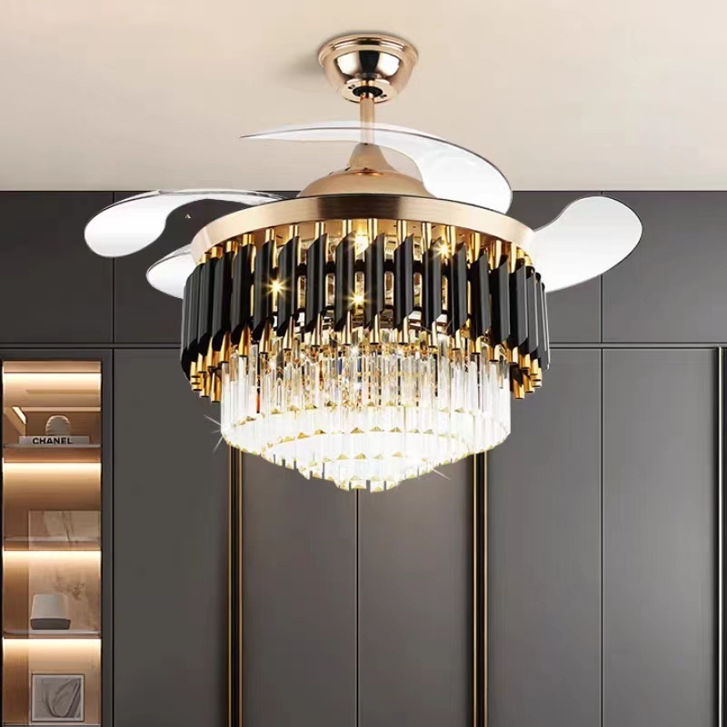 Luxury Golden Led Chandelier Lighting Remote Control Fancy Pendant Lamp Home Hotel Modern Smart Ceiling Fan With Light