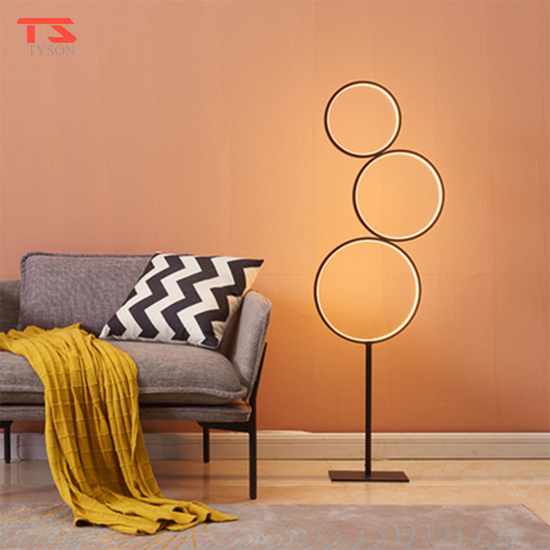 Modern Standing Brightness Diverse Rings Led Lighting Wrought Iron Column Floor Lamp