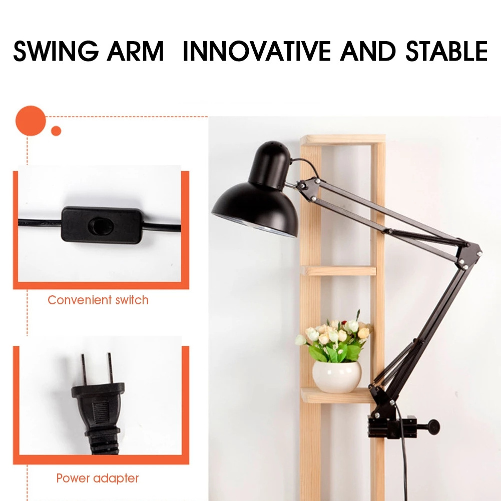 Office Studio Home Table Desk Light US Plug E27 Led Bulb Lamps Flexible Swing Arm Clamp Mount Table Lamp