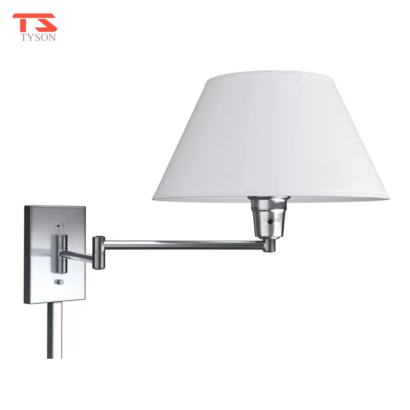 High Quality Simple Living Room Dimmable Fabric Shade Swing Arm Bedside  Wall Lamp For Hotel