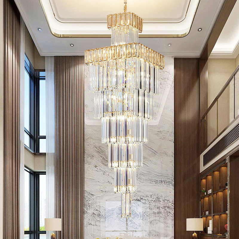 Pendant Light And Chandelier Modern Stainless Steel Chrome Crystal  Luxury Nordic Hotel Lobby Crystal Chandelier