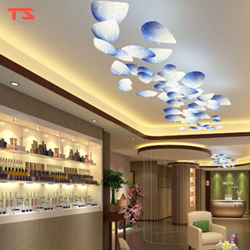 Hotel Colored Red Blue Ceiling Glass Chandelier Long Wave Led Pendant Light