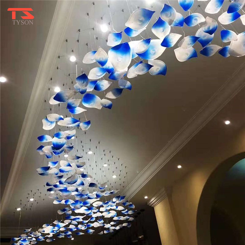 Hotel Colored Red Blue Ceiling Glass Chandelier Long Wave Led Pendant Light