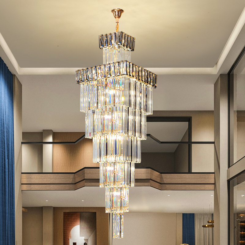 Pendant Light And Chandelier Modern Stainless Steel Chrome Crystal  Luxury Nordic Hotel Lobby Crystal Chandelier