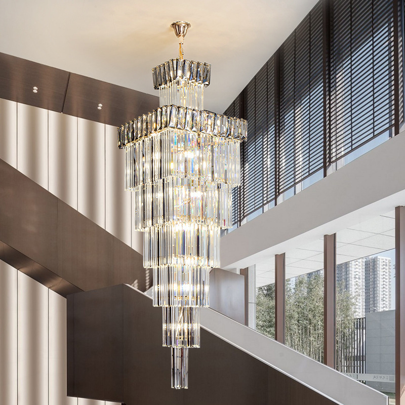 Pendant Light And Chandelier Modern Stainless Steel Chrome Crystal  Luxury Nordic Hotel Lobby Crystal Chandelier