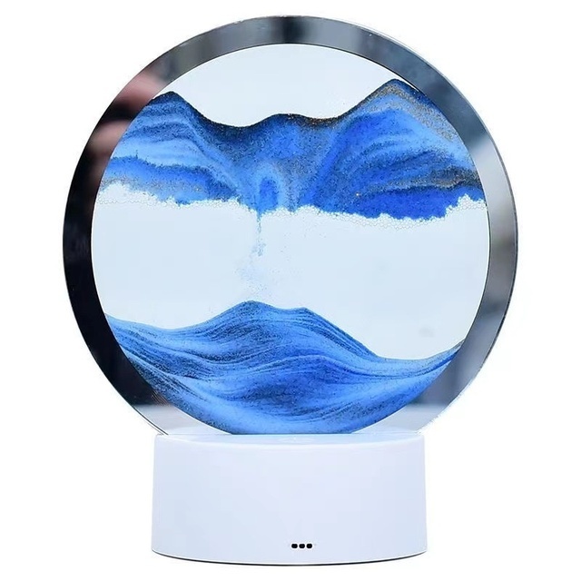 Round Quicksand Painting Glass Craft Gift Creative Home Decoration 3D Stereo Art Hourglass Quicksand Table Lamp