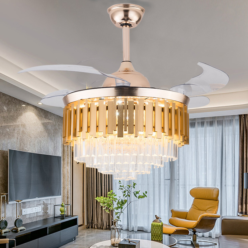 Luxury Golden Led Chandelier Lighting Remote Control Fancy Pendant Lamp Home Hotel Modern Smart Ceiling Fan With Light