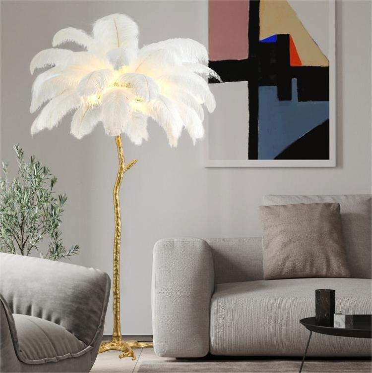 Nordic Designer Luxury Living Room Palm Tree Standing Lamps Modern Ostrich Feather Floor Lamp For Indoor Home Decor Lamparas