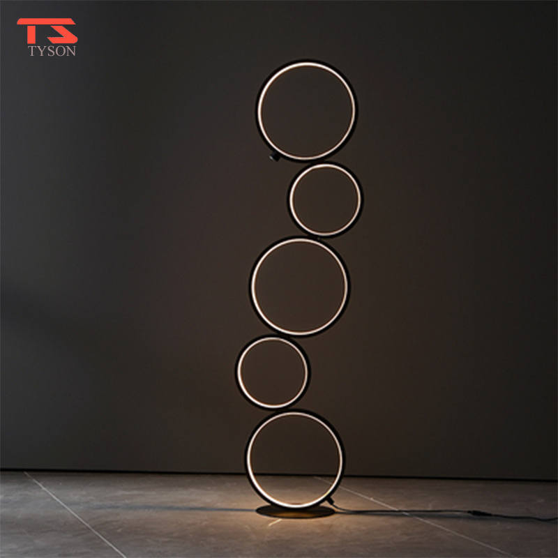 Modern Standing Brightness Diverse Rings Led Lighting Wrought Iron Column Floor Lamp