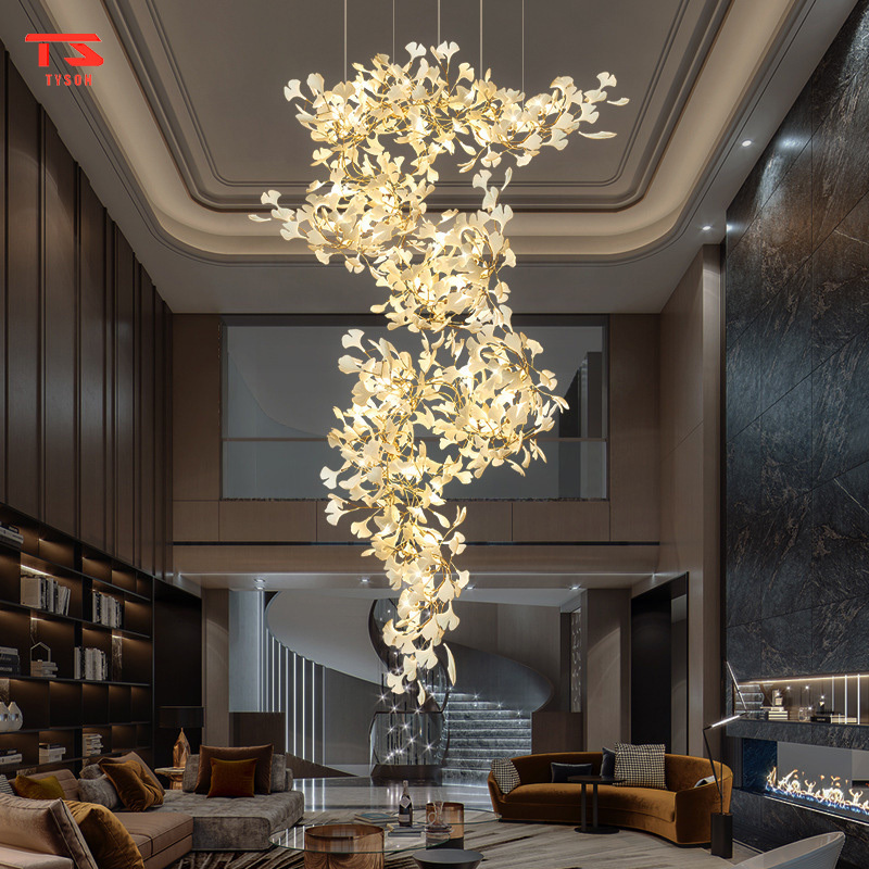 Custom Project Indoor Decoration Fixture Hotel Villa Home Shop Ginkgo Leaf Ceramics Plastic Glass  Luxury Chandelier